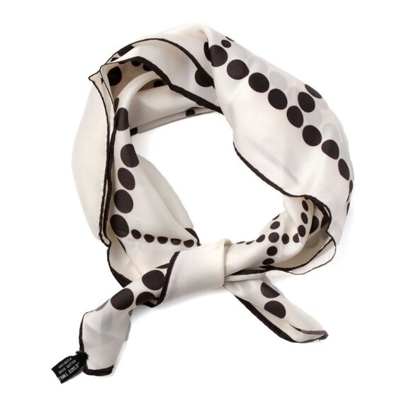 Vintage Acetate Twill Polka Dot Scarf Neckerchief Off White Black Rolled Edge - Picture 3 of 6